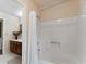 Bathroom with a vanity and a shower with a white shower curtain at 5295 Ridge Rd, Douglasville, GA 30134
