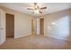 Bright bedroom featuring two closets and a ceiling fan at 6110 Dorsett St, Douglasville, GA 30134