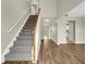 View of a carpeted staircase and hardwood floors in the entryway at 415 Gresham Dr, Stockbridge, GA 30281