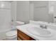 Bathroom features wood vanity and white sink at 4179 White Rd, Snellville, GA 30039