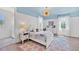 Bright bedroom with a white bed, light wood floors, and a pink accent wall at 103 Arbor Oaks Dr, Canton, GA 30115