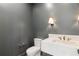 Modern powder room with white vanity and gray walls at 2515 Habersham Nw Rd, Atlanta, GA 30305