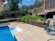 Concrete pool deck with landscaping and pool equipment at 879 Old Tucker Rd, Stone Mountain, GA 30087