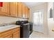 Laundry room with built-in cabinets and exterior access at 160 Thistlewood Ln, Fayetteville, GA 30214