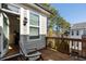 Private deck with seating area and view of the backyard and neighborhood at 124 Everley Walk, Alpharetta, GA 30009