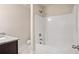 Clean bathroom with bathtub, shower, and granite vanity at 500 Paces Dr, Lithia Springs, GA 30122