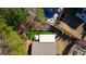 Aerial view showcasing the home's backyard, featuring a covered patio and artificial turf at 501 Olympic Way, Acworth, GA 30102