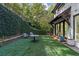 Artificial turf backyard with patio and seating area at 6305 River Chase Cir, Atlanta, GA 30328