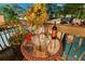 Close-up of an outdoor table with chairs, and wine set out overlooking the pool at 3532 S Fulton Ave, Hapeville, GA 30354