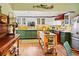 Eclectic kitchen with a mix of green and white cabinets, an island, and stainless steel appliances at 3532 South Fulton Ave, Hapeville, GA 30354