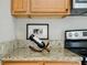 Granite countertop detail with wine rack and framed art at 3312 Northcrest Rd # A, Atlanta, GA 30340