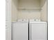 Laundry room featuring modern Samsung washer and dryer with storage shelf above at 2320 Whitestone Pl, Alpharetta, GA 30005