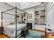 Bright bedroom featuring a four poster bed, a fireplace, and built-in bookshelves at 1316 North Ne Ave, Atlanta, GA 30307