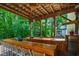 Outdoor kitchen with bar seating, grill, and sink, nestled in a wooded setting at 2010 Sturbridge Ln, Buford, GA 30519