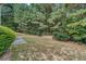 Lush backyard with green trees, iron fence, and a deck at 101 Chestnut Dr, Canton, GA 30114