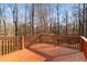 Wood deck with wood railing overlooking trees and natural wooded backyard at 160 Lofty Eagle Ln, Fayetteville, GA 30214