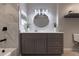 Bathroom features gray vanity, white countertop, and a large mirror at 970 Sidney Marcus Ne Blvd # 2113, Atlanta, GA 30324