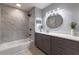 Modern bathroom with gray vanity, white countertop, and walk-in shower at 970 Sidney Marcus Ne Blvd # 2113, Atlanta, GA 30324