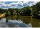 Aerial view of a tranquil pond surrounded by trees at 4955 H D Atha Rd, Covington, GA 30014