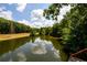 Picturesque lake view featuring calm waters reflecting the sky, surrounded by lush greenery and trees at 4955 H D Atha Rd, Covington, GA 30014