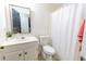 Simple bathroom with a single vanity and shower/tub combo at 4222 Honey Creek Way, Powder Springs, GA 30127