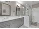 Modern bathroom with double vanity, white countertops, and walk-in shower at 215 Arizona Ne Ave # 2, Atlanta, GA 30307