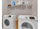 Modern laundry room with side-by-side white washer and dryer and wire shelving at 215 Arizona Ne Ave # 2, Atlanta, GA 30307