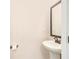 Simple bathroom with pedestal sink and framed mirror at 61 Harmony Woods Ln, Dallas, GA 30157