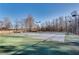 Community tennis court with net, lighting and fenced perimeter surrounded by a border of mature trees at 305 Glengarry Chase, Covington, GA 30014