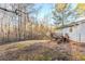 A spacious backyard with a wooden deck and a fence bordering the tree-lined property at 5925 S Quail Dr, Douglasville, GA 30135