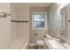 Full bathroom features white subway tile walls with black accent tile and a granite vanity top at 3080 Santa Monica Dr, Decatur, GA 30032