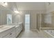 Elegant bathroom with double vanity, large shower, and garden tub at 1400 Cresthaven Ln, Lawrenceville, GA 30043