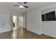 Spacious main bedroom with hardwood floors, double closets, and two bathrooms at 1400 Cresthaven Ln, Lawrenceville, GA 30043