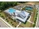 Overhead shot of the neighborhood clubhouse, swimming pool, and well-maintained landscaping at 5320 Memento Trace, Cumming, GA 30040