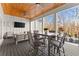 Covered back porch with seating area and wooded views at 1782 Patrick Rd, Dacula, GA 30019