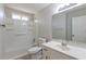 Bathroom with shower/tub combo and vanity at 2022 Portsmouth Ct, Lawrenceville, GA 30044