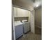 Convenient laundry room with washer, dryer, storage cabinets, and folding doors for added privacy at 5 Belmonte Sw Ct, Atlanta, GA 30311