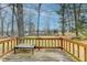 Wooden deck overlooks a fenced backyard with trees and playset at 3898 Buckland Dr, Lilburn, GA 30047
