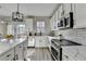 Beautiful kitchen features white cabinets, subway tile backsplash, and stainless steel appliances at 355 Holland Springs Way, Powder Springs, GA 30127