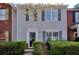 Charming townhome featuring neutral siding, complemented by dark shutters and mature landscaping at 2878 Norfair Loop, Lithonia, GA 30038