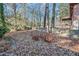 Leaf-covered backyard with a concrete retaining wall and the glimpse of a screened-in porch, offering outdoor relaxation at 1405 Pinehurst Sw Dr, Atlanta, GA 30311