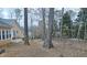 Partially wooded backyard with a chain link fence at 1050 Wiley Bridge Rd, Woodstock, GA 30188