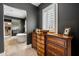 Bathroom with a free-standing tub and dark walls at 5220 Green Oak Ct, Atlanta, GA 30327