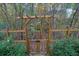 Wooden fence and gate leading to wooded area at 615 Keeneland Ter, Woodstock, GA 30189