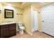 Basement bathroom with shower and dark brown vanity at 3001 Scott Rd, Marietta, GA 30066