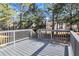 Gray deck with wooden railings overlooking backyard at 2918 Fields Dr, Lithonia, GA 30038