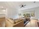 Bright living room featuring hardwood floors, a ceiling fan, neutral paint and a large window at 450 Surveyors Pt, Suwanee, GA 30024