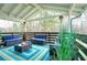Covered outdoor deck with cozy seating, a stylish rug, and heaters for year-round enjoyment, perfect for outdoor relaxation at 218 Ward Rd, Ellenwood, GA 30294