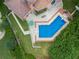 Aerial view of house with inground pool and large backyard at 1195 Old Woodbine Rd, Atlanta, GA 30319