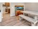 Dining area with a large wooden table and benches, and a fish tank at 3501 Great Sky Pkwy, Canton, GA 30114